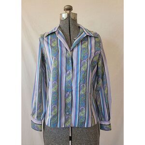 Vintage Womens Blouse Disco‎ Paisley Purple Button Up Lafy Manhattan Size Medium
